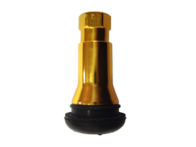TR413ACd Bezdušový ventil pryžový chrom kryt zlatý pro otvor v disku 11,5mm, délka 34mm 